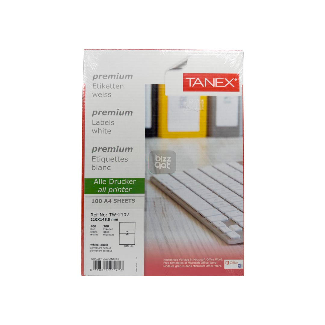 Tanex 2 Labels A4 210X148.5mm TW2102