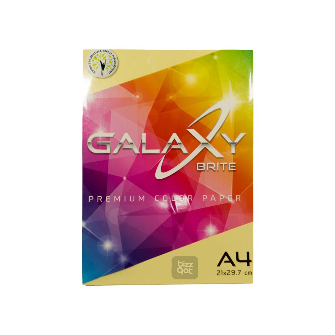 Galaxy A4 Yellow Color Paper Ream has the following specifications: Paper Type: Colored Paper Brand: Galaxy Size: A4 (210mm x 297mm) Color: Yellow Weight: 80gsm Finish: Smooth Quantity: 500 sheets per ream Packaging: Comes in a ream-wrapped package