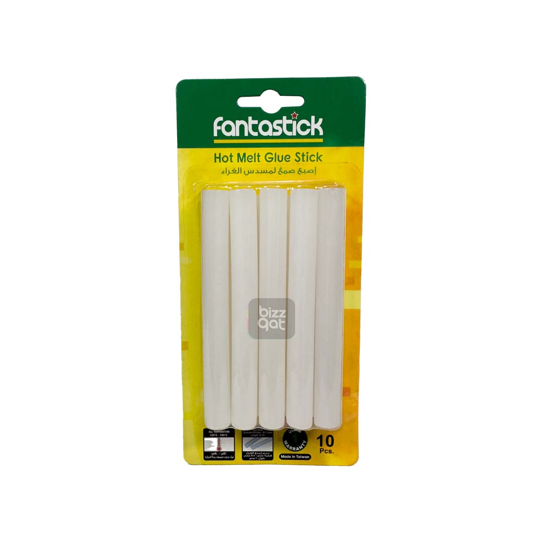 The specifications for the Fantastick Glue Stick 11.5mmX10cm are as follows: Size: 11.5mm (diameter) x 10cm (length) Material: EVA (ethylene-vinyl acetate) Softening point: 85-95℃ Viscosity: 12,000-15,000cps Melt temperature: 160-180℃ Setting time: 15-30 seconds Color: transparent (dries clear) Quantity: pack of 10 glue sticks