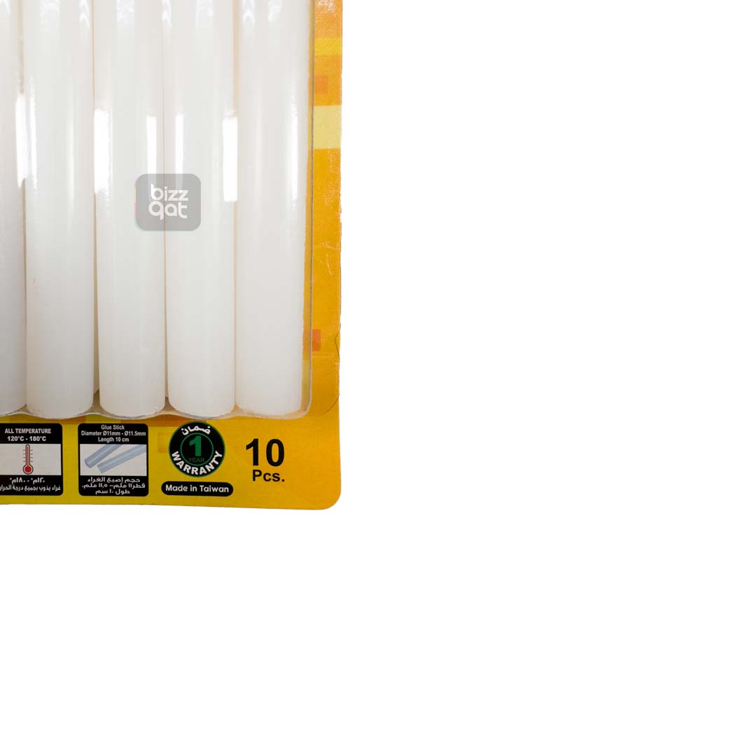The specifications for the Fantastick Glue Stick 11.5mmX10cm are as follows: Size: 11.5mm (diameter) x 10cm (length) Material: EVA (ethylene-vinyl acetate) Softening point: 85-95℃ Viscosity: 12,000-15,000cps Melt temperature: 160-180℃ Setting time: 15-30 seconds Color: transparent (dries clear) Quantity: pack of 10 glue sticks