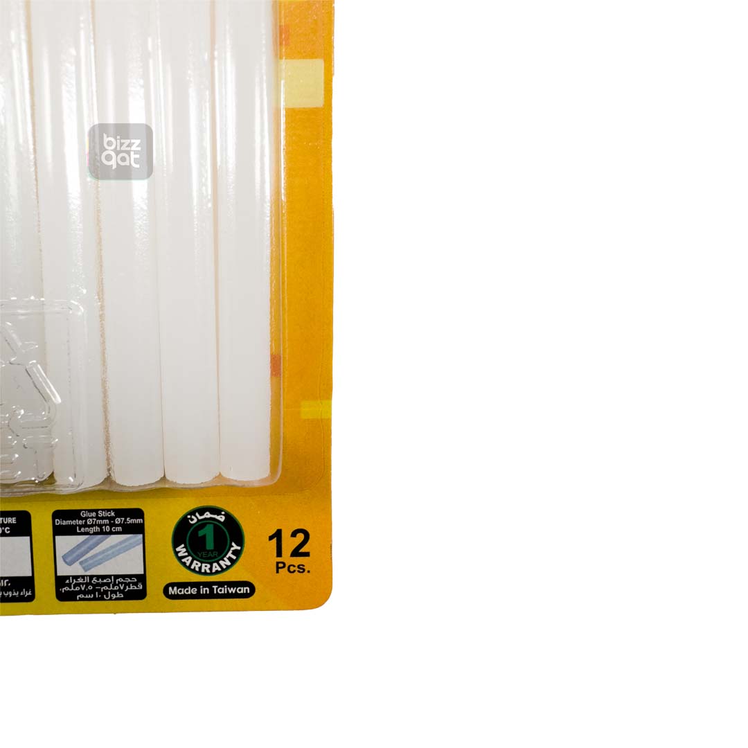 The specifications for the Fantastick Glue Stick 7.5mmx10cm are as follows: Size: 7.5mm (diameter) x 10cm (length) Material: EVA (ethylene-vinyl acetate) Softening point: 85-95℃ Viscosity: 12,000-15,000cps Melt temperature: 160-180℃ Setting time: 15-30 seconds Color: transparent (dries clear) Quantity: pack of 10 glue sticks