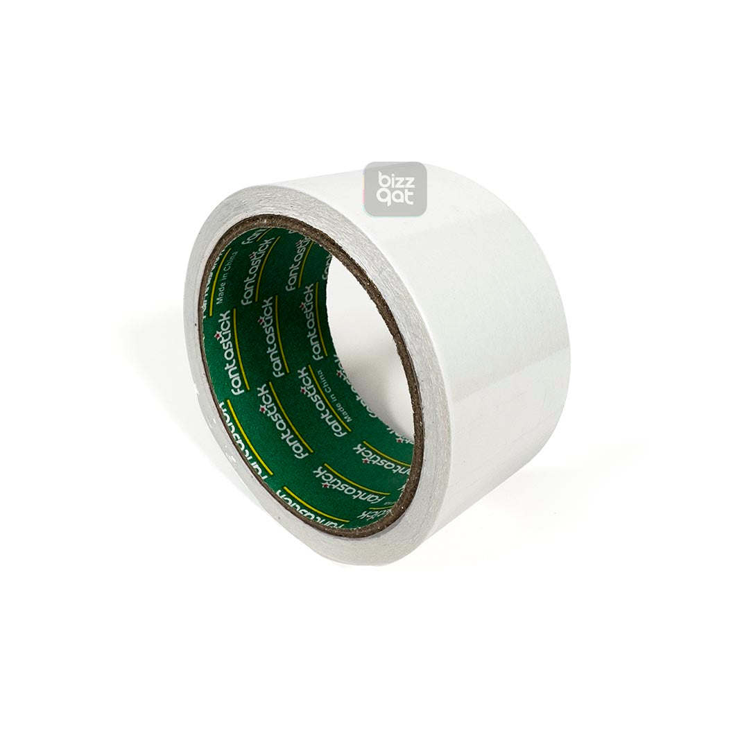 The FANTASTICK Double-Sided Tape 2"X12YARDS PK 3 ROLL is an adhesive tape with adhesive on both sides of the tape. The specifications of this tape are as follows: Tape width: 2 inches Tape length: 12 yards per roll Pack quantity: 3 rolls per pack Adhesive type: Double-sided