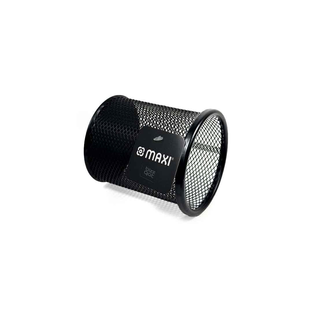 Product Name: Mesh Pencil Cup Black MXPCBL Brand: Maxi Model Number: MXPCBL Color: Black Material: Metal mesh Size: 3.5" height x 3" diameter (8.9cm x 7.6cm)