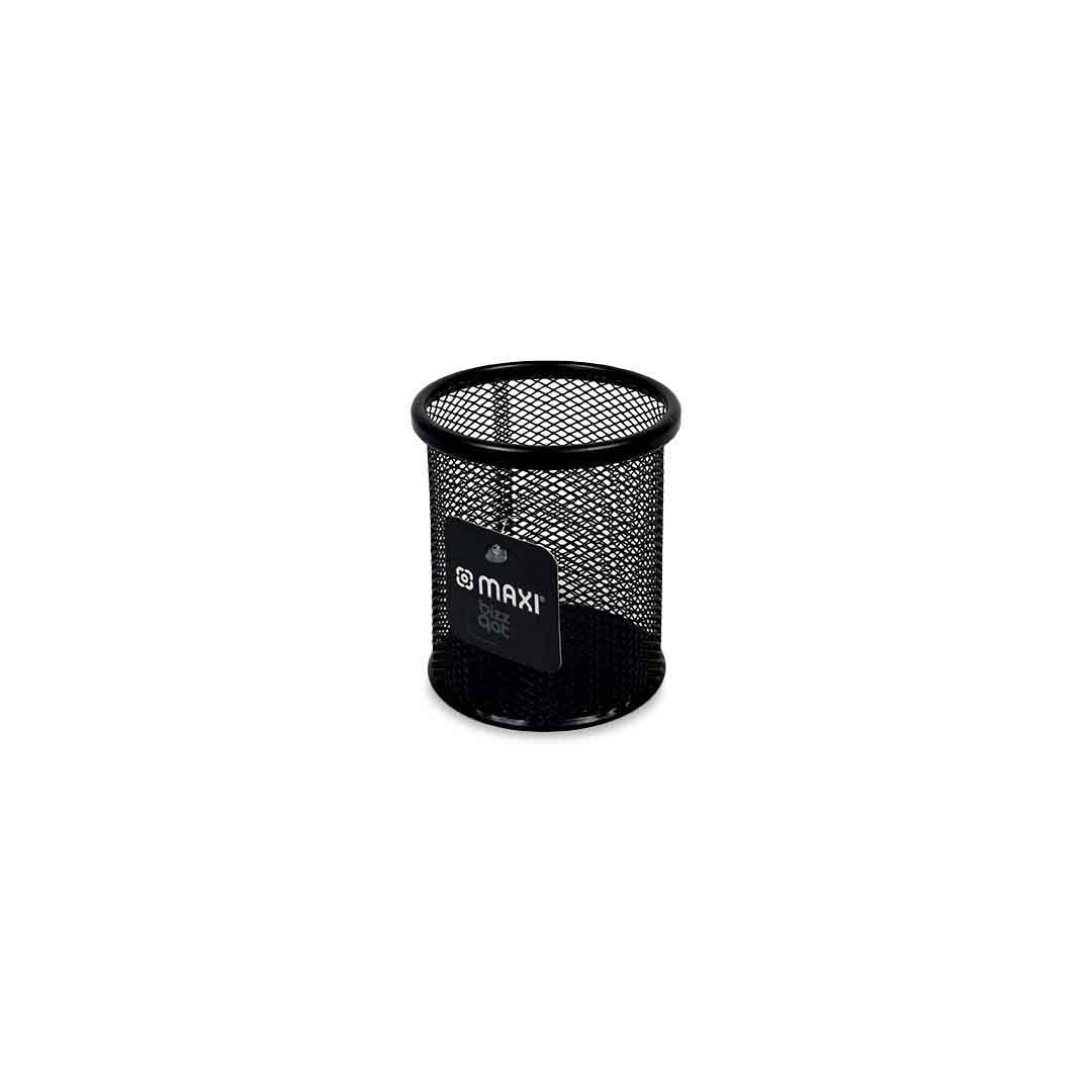 Product Name: Mesh Pencil Cup Black MXPCBL Brand: Maxi Model Number: MXPCBL Color: Black Material: Metal mesh Size: 3.5" height x 3" diameter (8.9cm x 7.6cm)