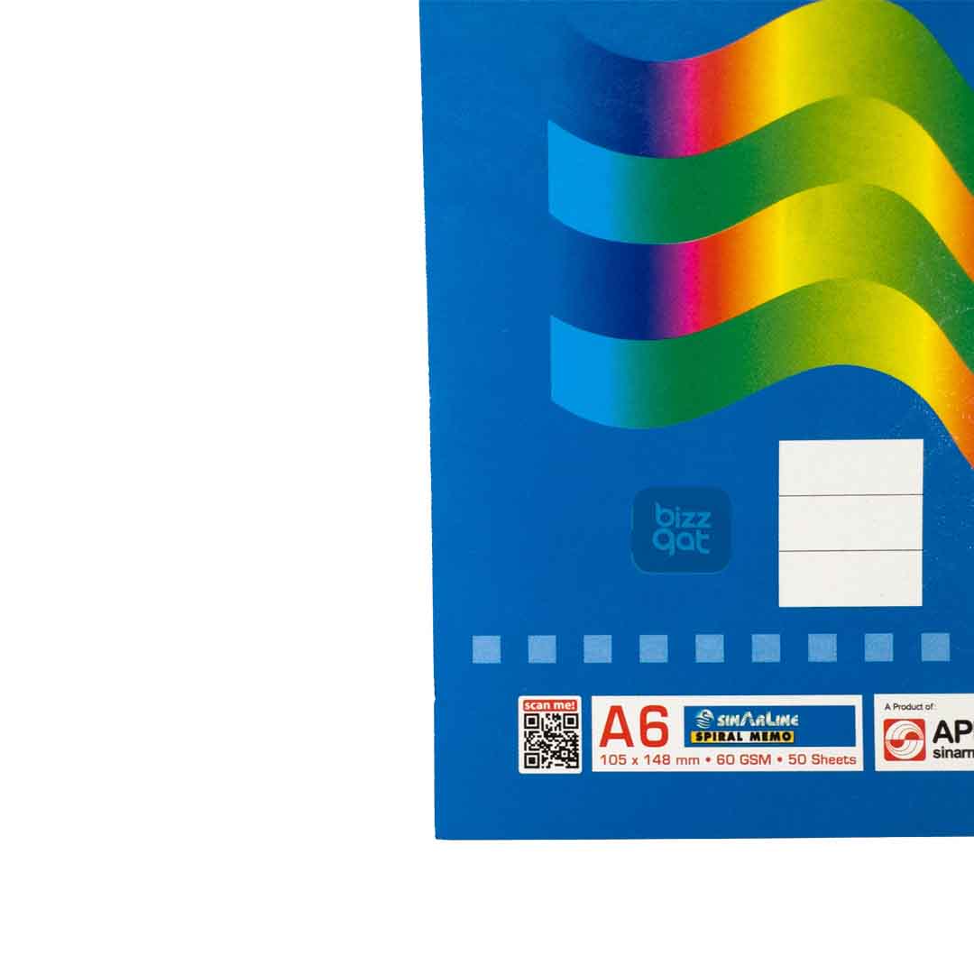 Specifications for the Spiral Memo Book Sinarline A6-SP03512 PTSPIRALA6: Paper Size: A6 (105mm x 148mm) Paper Type: Ruled paper with margin Paper Weight: 60gsm Binding Type: Top spiral binding Number of Pages: 60 sheets (120 pages