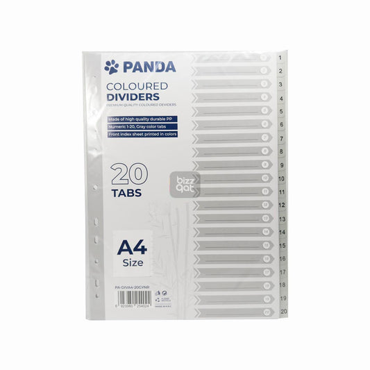 PANDA DIVIDERS GRAY PP A4 1-20 W/PRINT