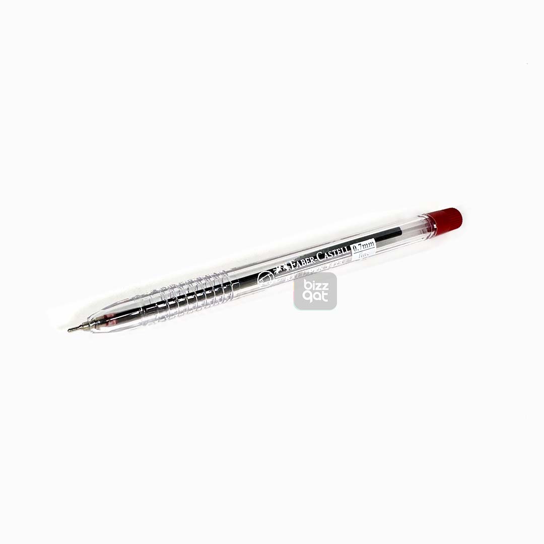 The Faber-Castell FCIN1423/50R is a ballpoint pen that comes with a red ink color. Here are the specifications:  Pen type: Ballpoint pen Pen point size: 0.7 mm Ink color: Red Material: Plastic Quantity: Sold individually or in packs of multiple pens