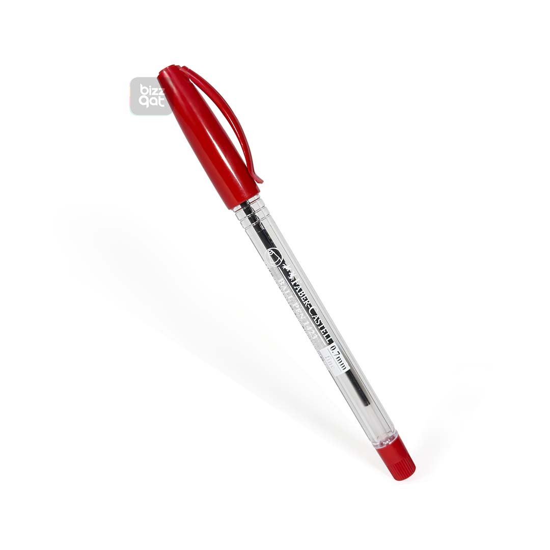 The Faber-Castell FCIN1423/50R is a ballpoint pen that comes with a red ink color. Here are the specifications:  Pen type: Ballpoint pen Pen point size: 0.7 mm Ink color: Red Material: Plastic Quantity: Sold individually or in packs of multiple pens