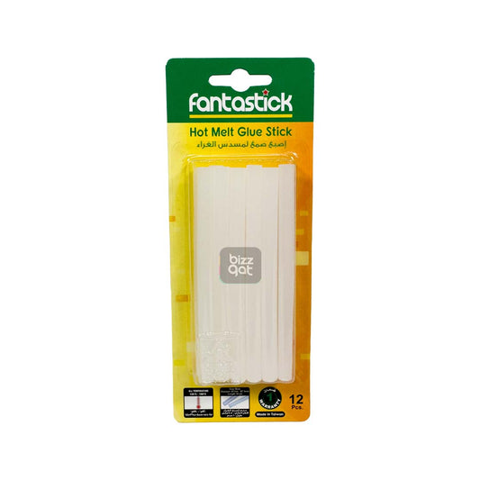 The specifications for the Fantastick Glue Stick 7.5mmx10cm are as follows:  Size: 7.5mm (diameter) x 10cm (length) Material: EVA (ethylene-vinyl acetate) Softening point: 85-95℃ Viscosity: 12,000-15,000cps Melt temperature: 160-180℃ Setting time: 15-30 seconds Color: transparent (dries clear) Quantity: pack of 10 glue sticks