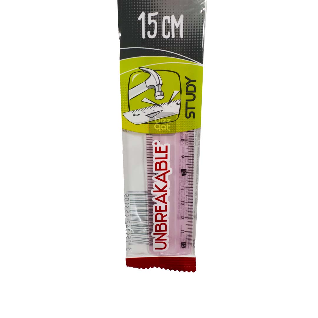 Maped Ruler Study Unbreakable 15cm BX 25pcs are as follows:  Length: 15cm (6 inches) Quantity: 25 rulers per box Material: Unbreakable plastic Color: Clear with black markings Accuracy: Graduated in millimeters and centimeters Features: Shatterproof and flexible for safe and durable use Brand: Maped