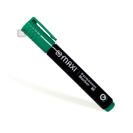 Maxi Permanent Marker Green Chisel MX-80G10:  Color: Green Tip type: Chisel tip Ink type: Permanent, waterproof, and fade-resistant ink Ink color: Green Barrel type: Plastic barrel