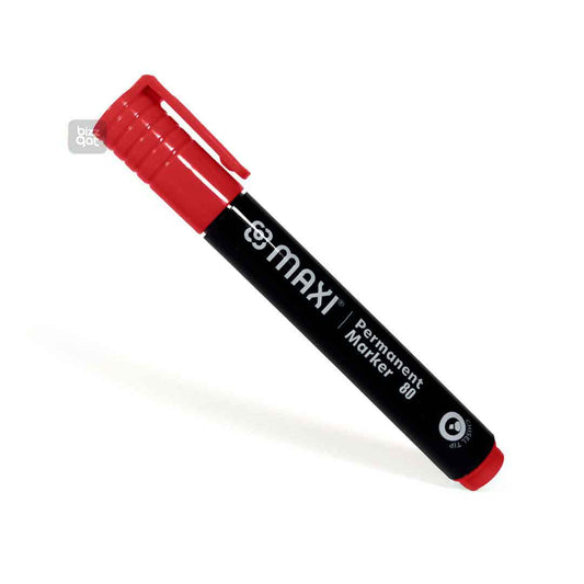 Maxi Permanent Marker Red Chisel MX-80R10:  Color: Red Tip type: Chisel tip Ink type: Permanent, waterproof, and fade-resistant ink Ink color: Red