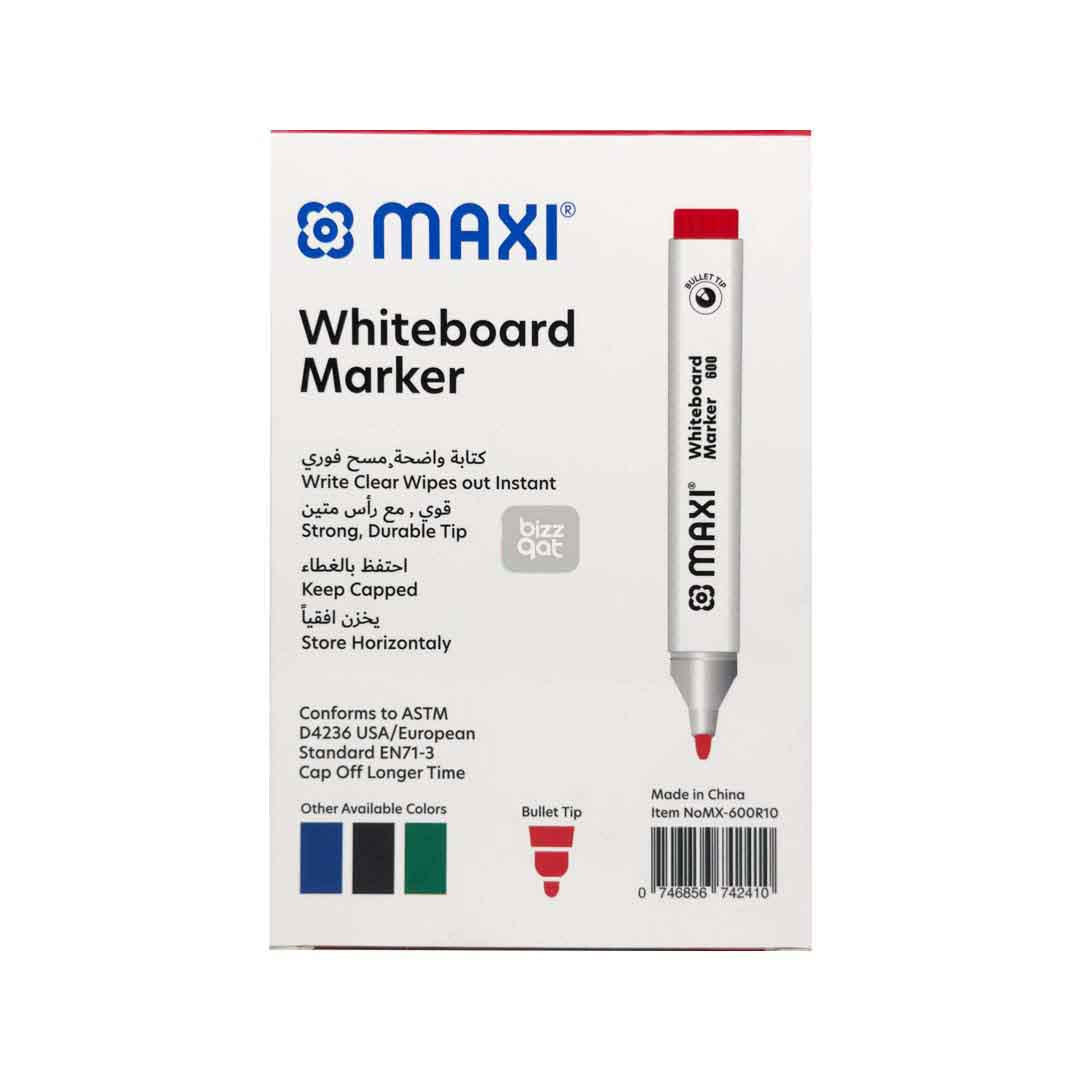 MAXI Whiteboard Marker Red MX-600R10:  Product name: MAXI Whiteboard Marker Red MX-600R10 Bullet tip for creating thin lines Ink color: RedMAXI Whiteboard Marker Red MX-600R10:  Product name: MAXI Whiteboard Marker Red MX-600R10 Bullet tip for creating thin lines Ink color: Red