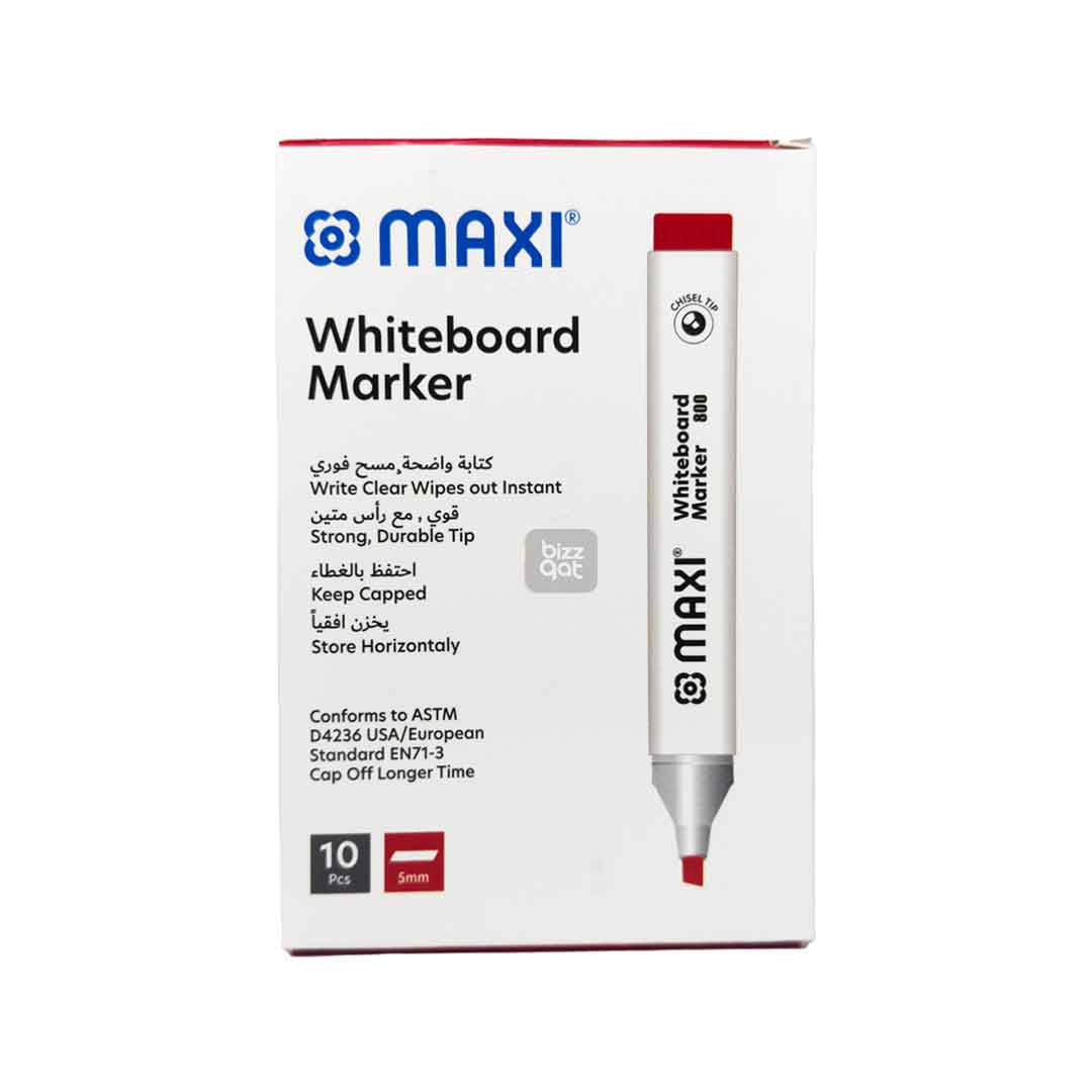 Maxi White Board Marker Red Chisel MX-800R10:  Product name: Maxi White Board Marker Red Chisel MX-800R10 Chisel tip for creating both thin and thick lines Ink color: Red