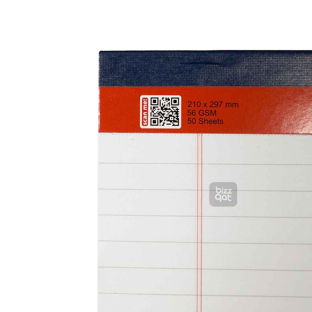 The Sinarline Legal Pad A4 White PD02074 is a high-quality writing pad suitable for use in professional and academic settings. Here are the specifications:  Brand: Sinarline Model: PD02074 Size: A4 (210mm x 297mm) Sheets: 50 sheets per pad Paper weight: 70gsm Paper color: White Rule type: Feint ruled Margin type: Margin ruled Binding: Head stapled