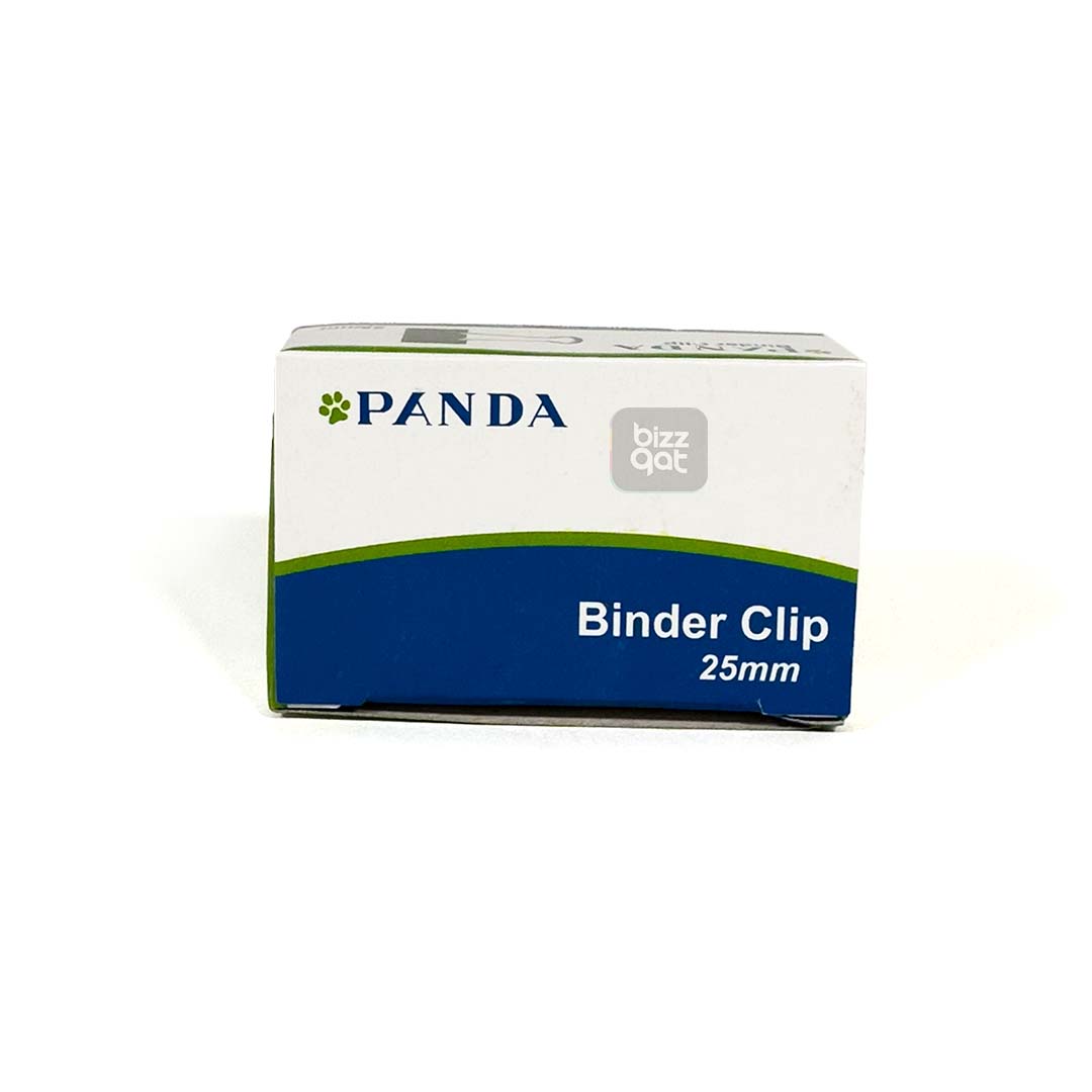 "PANDA BINDER CLIPS 25MM 1"" PD-BC25" 	•	Material: metal (typically steel or nickel-plated steel) 	•	Size: 25mm width (or approximately 1 inch) 	•	Capacity: can hold up to a certain number of sheets of paper (this can vary depending on the specific clip) 	•	Color: black 	•	Quantity: sold in packages of 12pcs