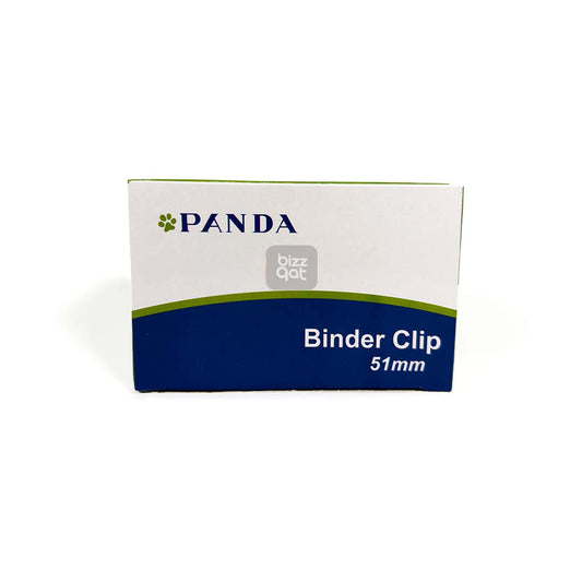 "PANDA BINDER CLIPS 51MM 2"" PD-BC51"  	•	Material: metal (typically steel or nickel-plated steel) 	•	Size: 51mm width (or approximately 2 inches) 	•	Capacity: can hold up to a certain number of sheets of paper (this can vary depending on the specific clip) 	•	Color: black  	•	Quantity: sold in packages of 12pcs 