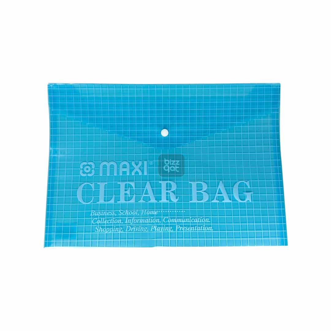 Specifications for My Clear Bag BLUE MAXI MXCBBF:  Product Name: My Clear Bag BLUE MAXI MXCBBF  Brand: Maxi  Model Number: MXCBBF  Color: Blue  Material: PVC  Size: 11" x 6" x 2.5" (28cm x 15cm x 6cm)