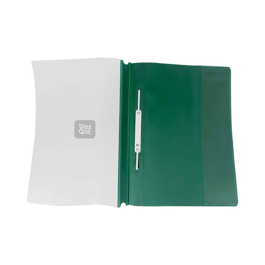 Maxi Report File A4 GREEN MX-RPFG:  Product type: Report file folder Size: A4 Color: Green Material: Polypropylene Features: Clear cover for easy visibility of contents, opaque back cover for added protection, inner pockets for holding loose papers, business cards, or CDs Capacity: Holds up to 50 sheets of A4 paper (80 gsm)