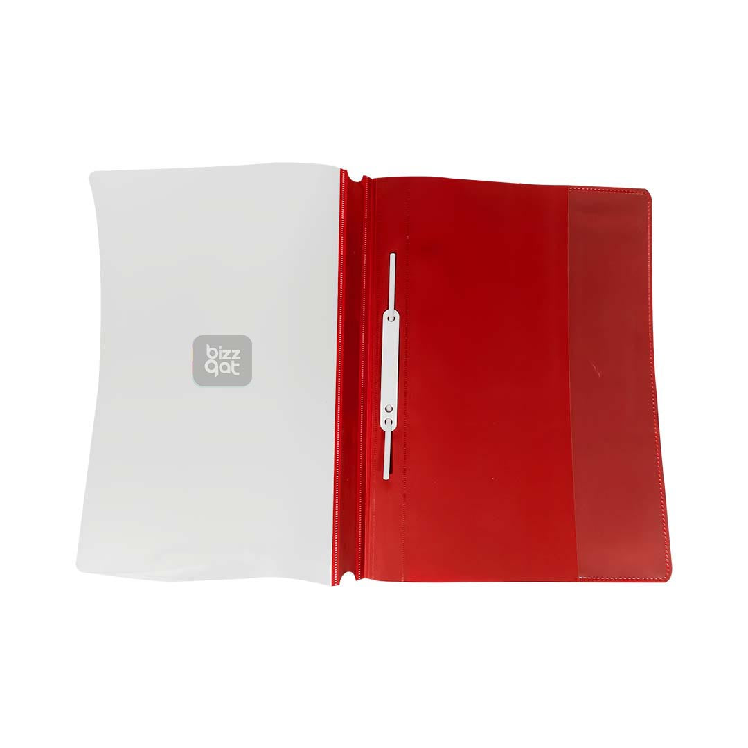 Maxi Report File A4 RED MX-RPFR:  Product type: Report file folder Size: A4 Color: Red Material: Polypropylene Features: Clear cover for easy visibility of contents, opaque back cover for added protection, inner pockets for holding loose papers, business cards, or CDs Capacity: Holds up to 50 sheets of A4 paper (80 gsm)