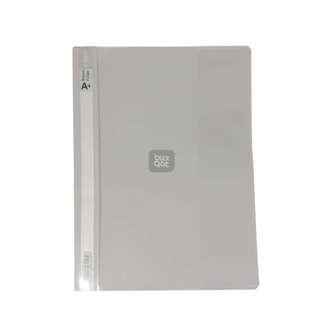 Maxi Report File A4 GREY MX-RPFGY:  Product type: Report file folder Size: A4 Color: Grey Material: Polypropylene Features: Clear cover for easy visibility of contents, opaque back cover for added protection, inner pockets for holding loose papers, business cards, or CDs Capacity: Holds up to 50 sheets of A4 paper (80 gsm)