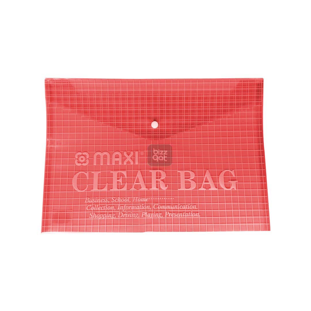 My Clear Bag RED MAXI MXCBRF:  Product Name: My Clear Bag RED MAXI MXCBRF  Brand: Maxi  Model Number: MXCBRF  Color: Red  Material: PVC  Size: 11" x 6" x 2.5" (28c